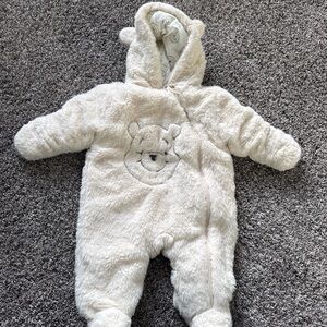 Disney Cream Plush Hooded Pooh One-Piece Bodysuit